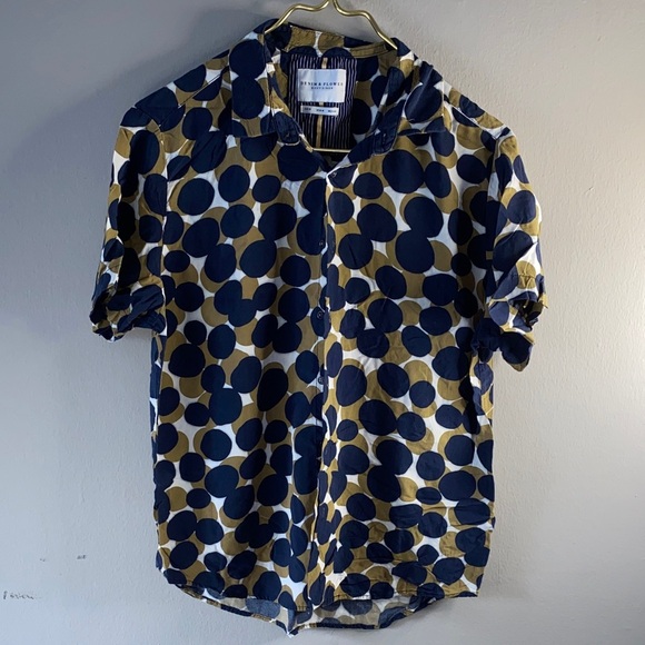 Gitman Brothers Navy and Beige Polka Dot Shirt - Picture 1 of 10